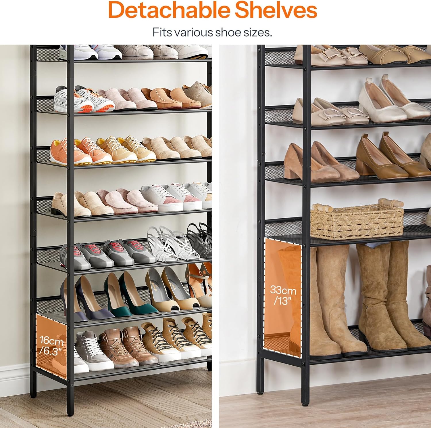 HOOBRO 8-Tier Shoe Rack, Large Capacity Shoe Storage Organizer for 21-28 Pairs, Industrial Metal Shoe Shelf, BF18XJ01