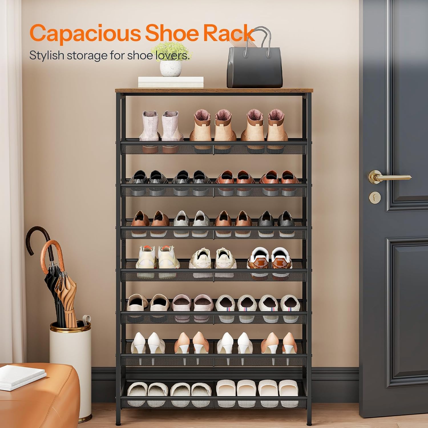 HOOBRO 8-Tier Shoe Rack, Large Capacity Shoe Storage Organizer for 21-28 Pairs, Industrial Metal Shoe Shelf, BF18XJ01