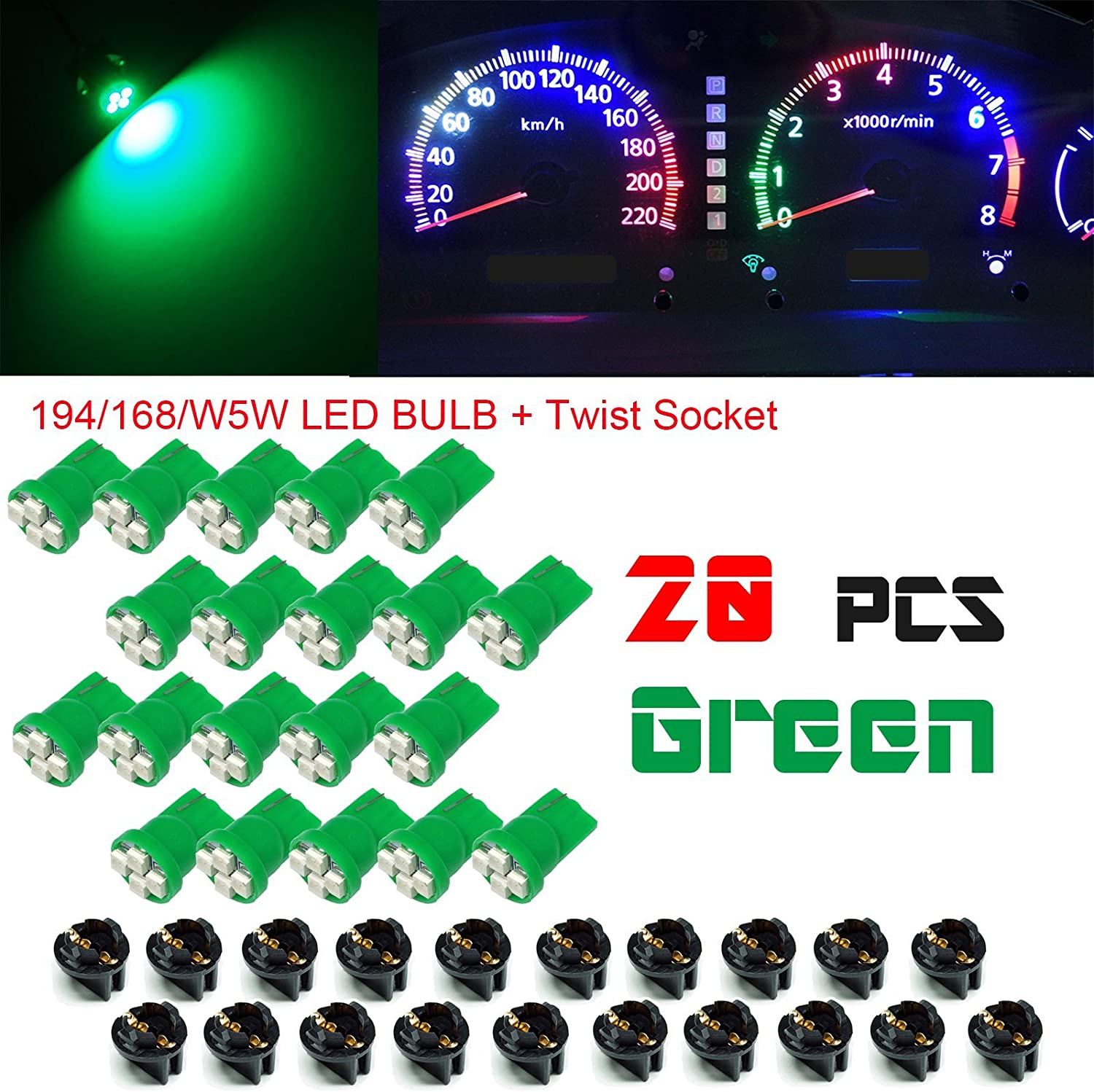 T10 #168 #194 12V LED instrument Panel Dash Cluster Light Bulb with 1/2" Twist Lock Socket 