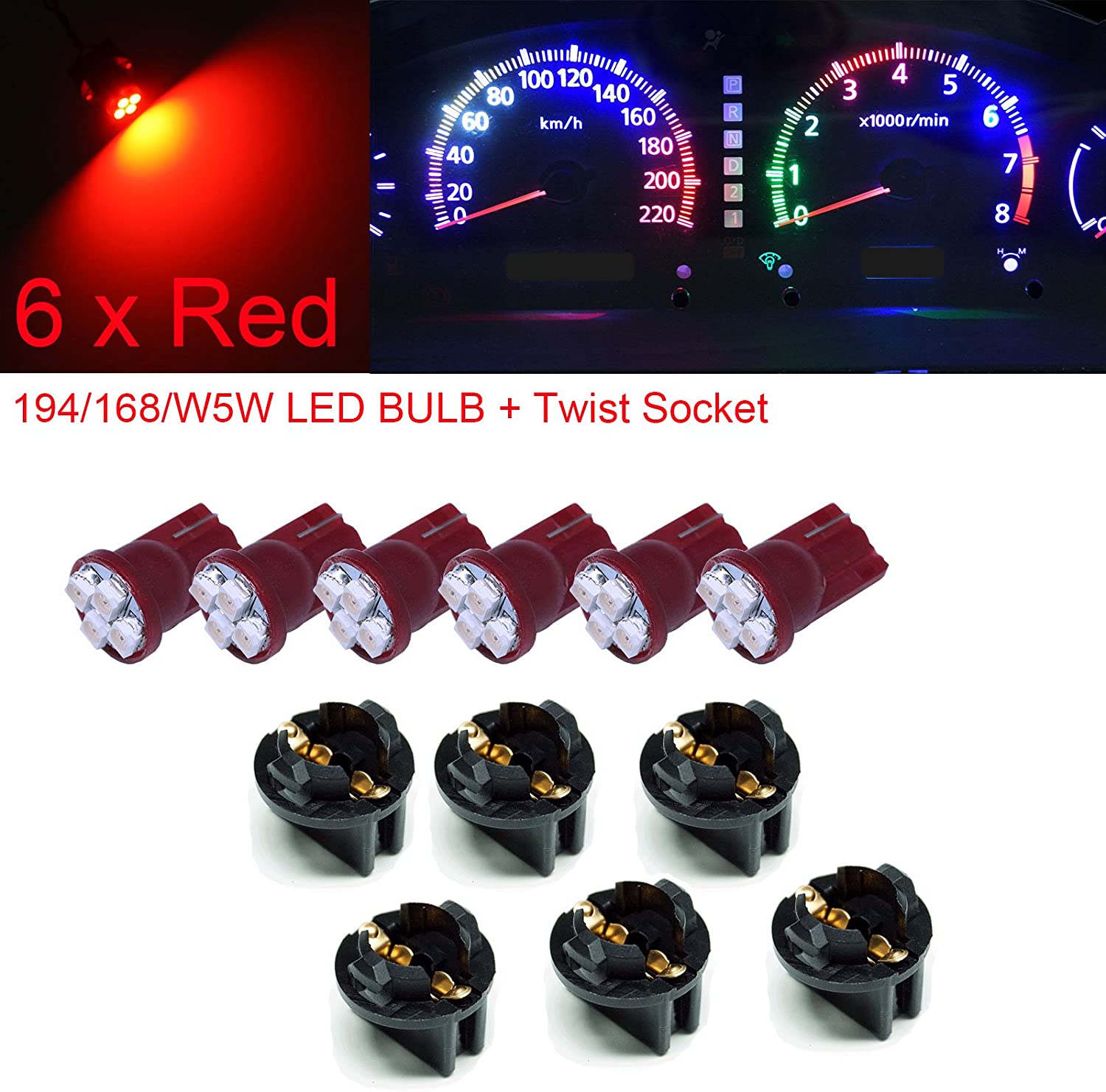 T10 #168 #194 12V LED instrument Panel Dash Cluster Light Bulb with 1/2" Twist Lock Socket 