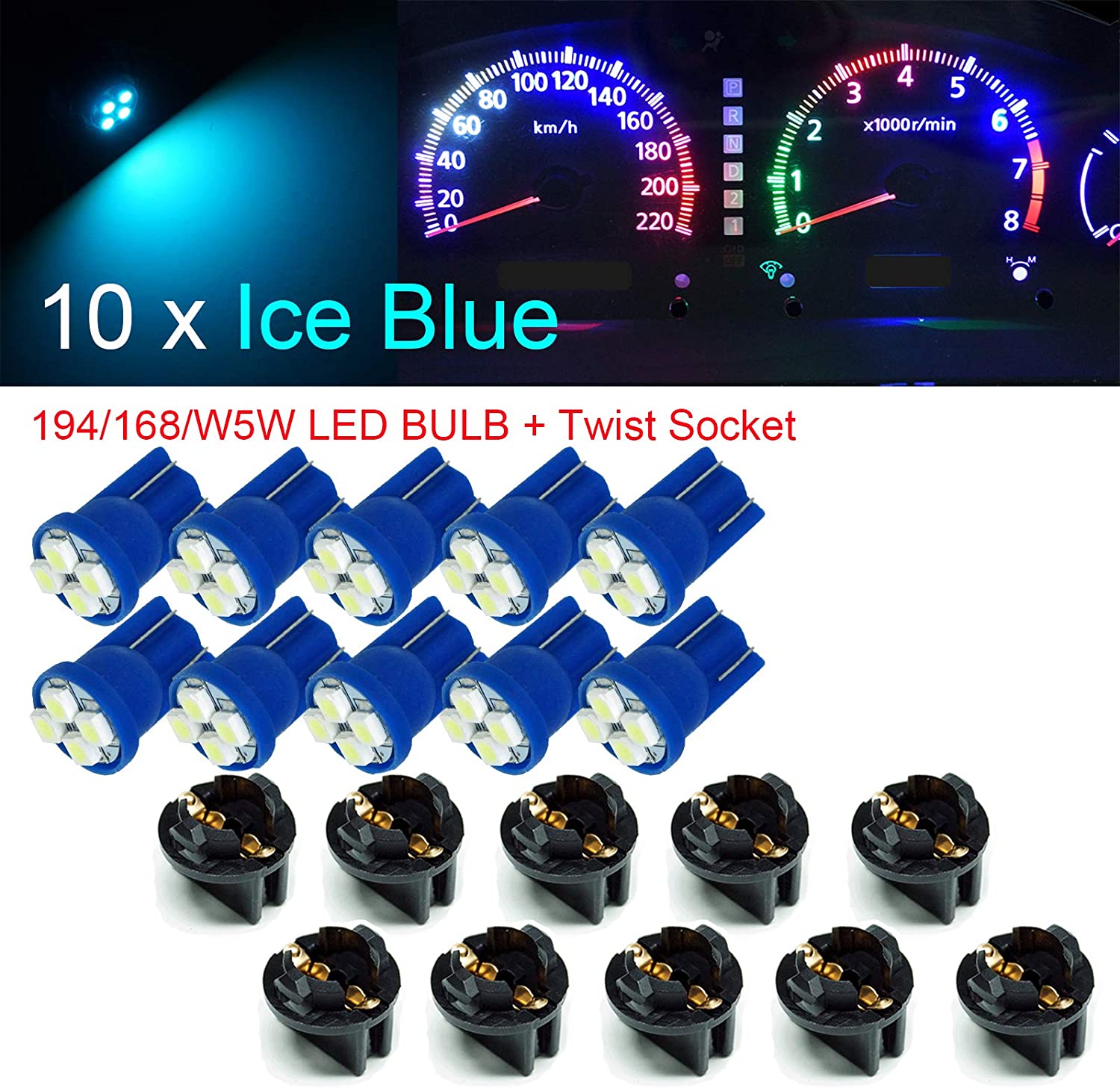 T10 #168 #194 12V LED instrument Panel Dash Cluster Light Bulb with 1/2" Twist Lock Socket 