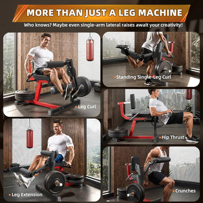 YODOLLA Leg Extension & Curl Machine – Adjustable Lower Body Workout Trainer with Steel Frame (Black/Red)