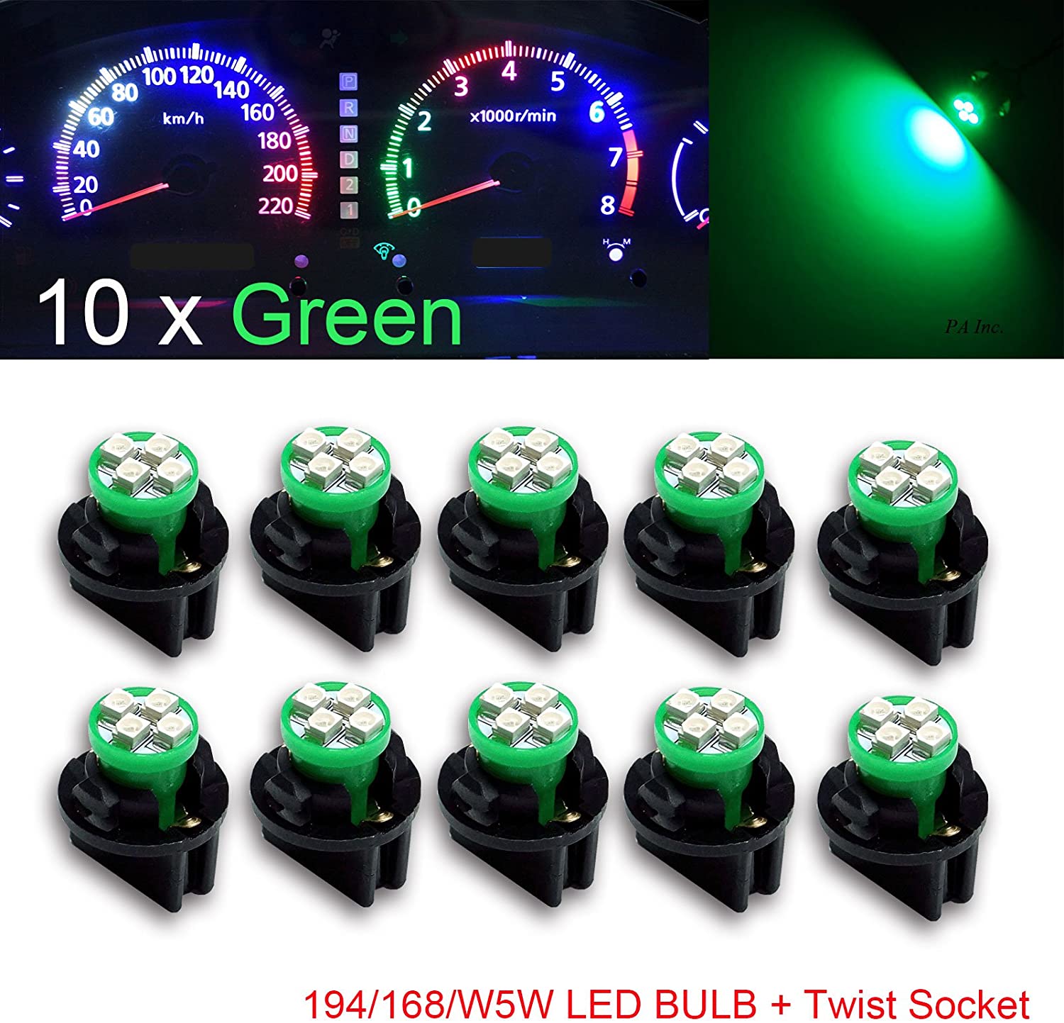 T10 #168 #194 12V LED instrument Panel Dash Cluster Light Bulb with 1/2" Twist Lock Socket 