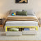 HOOBRO Queen Bed Frame with LED Lights, Charging Station & 2 Storage Drawers, Upholstered Platform Bed, Cream White