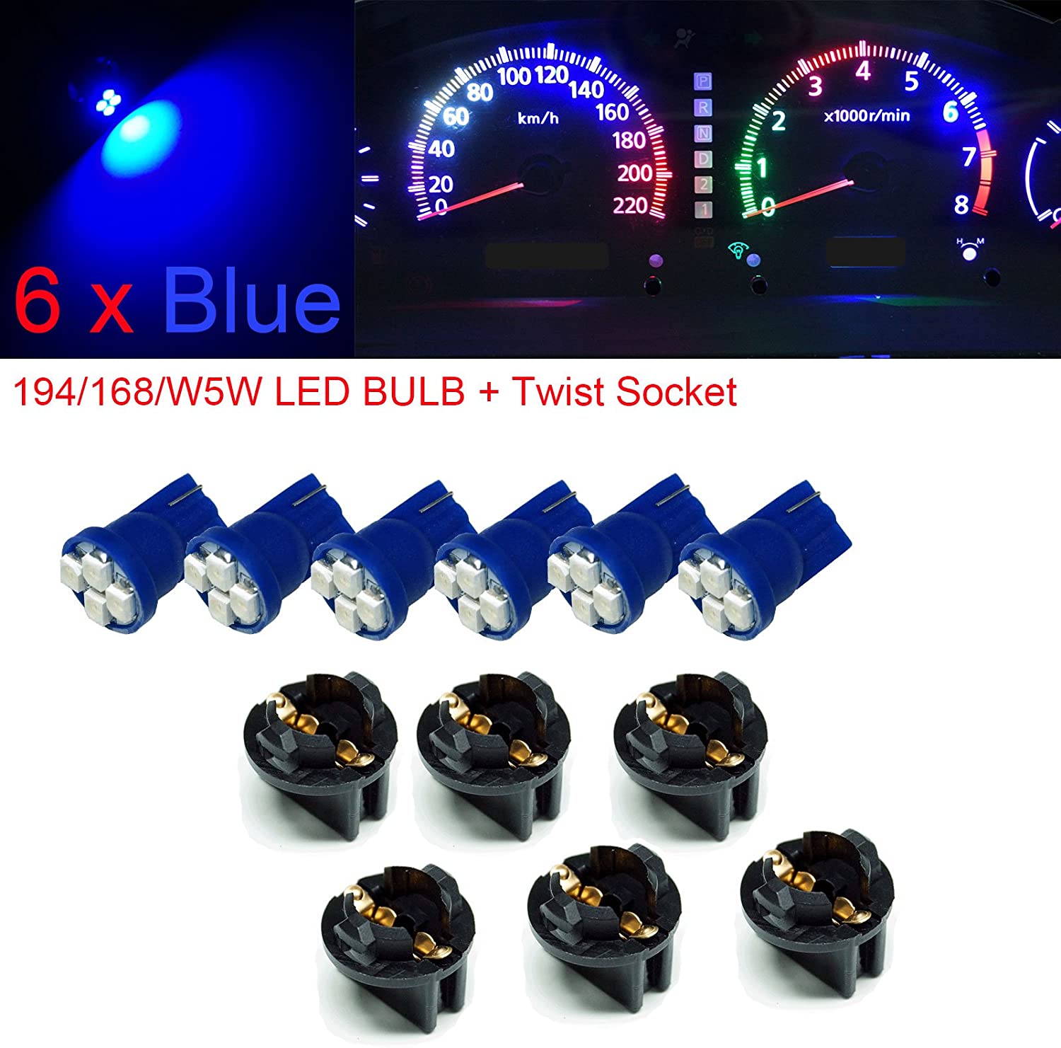 T10 #168 #194 12V LED instrument Panel Dash Cluster Light Bulb with 1/2" Twist Lock Socket 