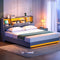 HOOBRO Full Size Upholstered Bed Frame with Storage Headboard, LED Lights & Charging Station, Gray
