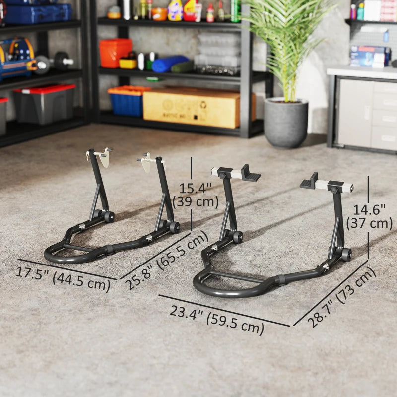 Motorcycle Stand Set, 850 lbs Capacity Front & Rear Combo Wheel Paddock Stand Lift for Dirt Bikes, Black