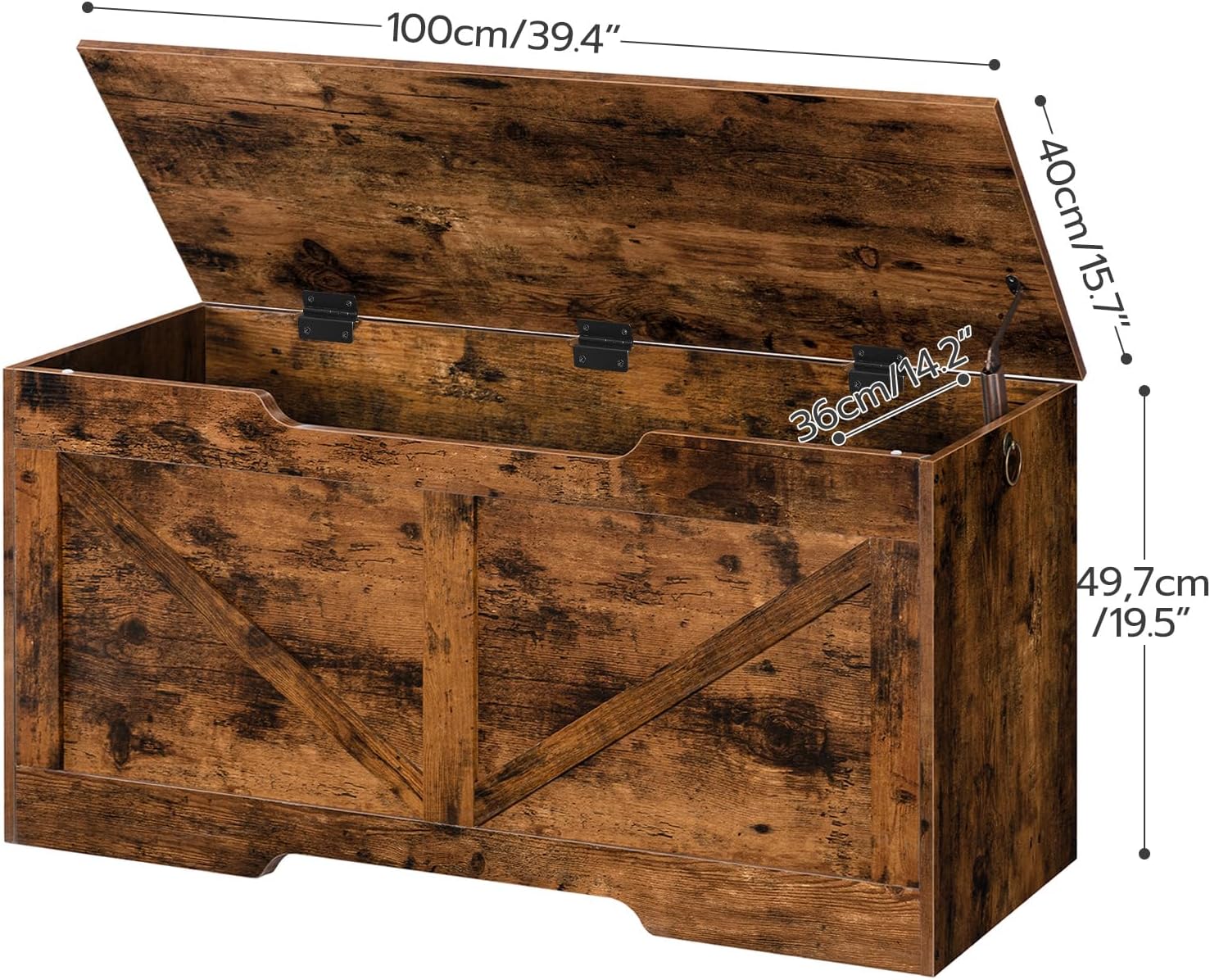 HOOBRO Storage Chest 100 cm Toy Box Organizer, Wooden Storage Bench with Safety Hinge, Rustic Brown BF771CW01G1