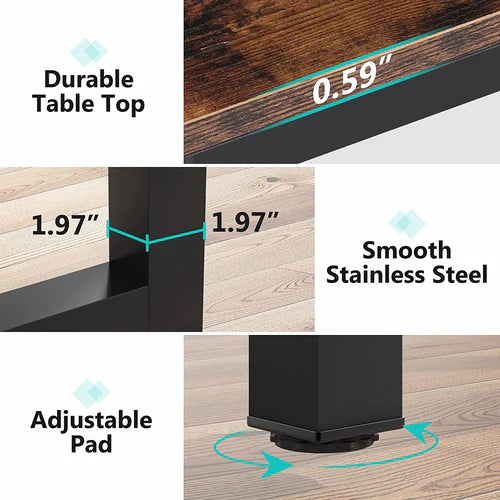 Conference Table 70.86" Rectangular Meeting Table Computer Desk with Metal Frame and Scratch Resistant Surface Rustic Brown & Black