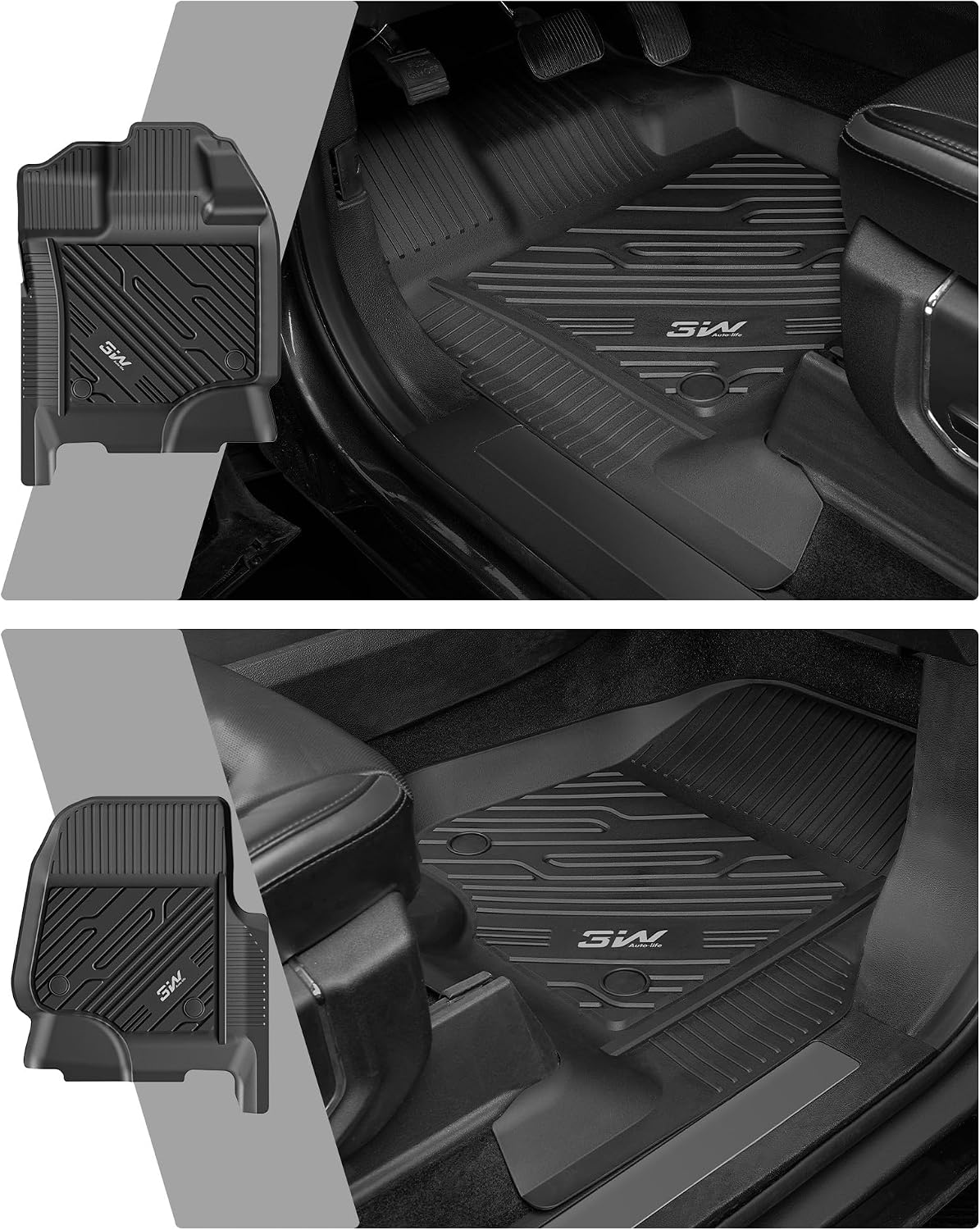3W Custom All-Weather TPE Floor Mats for Ford F-150 SuperCrew Cab (2015–2026) & F-150 Lightning (2022–2026) – Front & Rear 3-Piece Set
