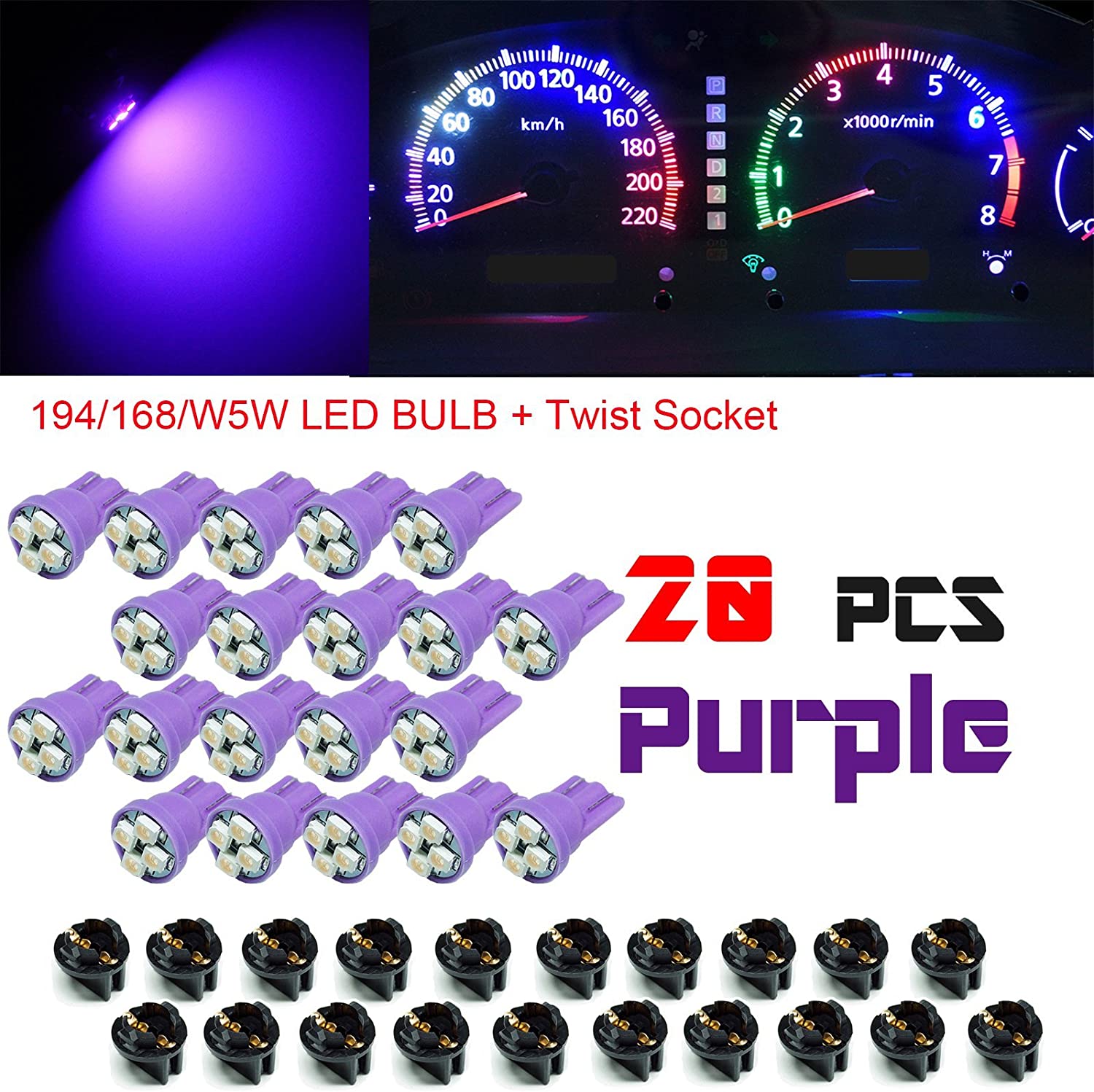 T10 #168 #194 12V LED instrument Panel Dash Cluster Light Bulb with 1/2" Twist Lock Socket 
