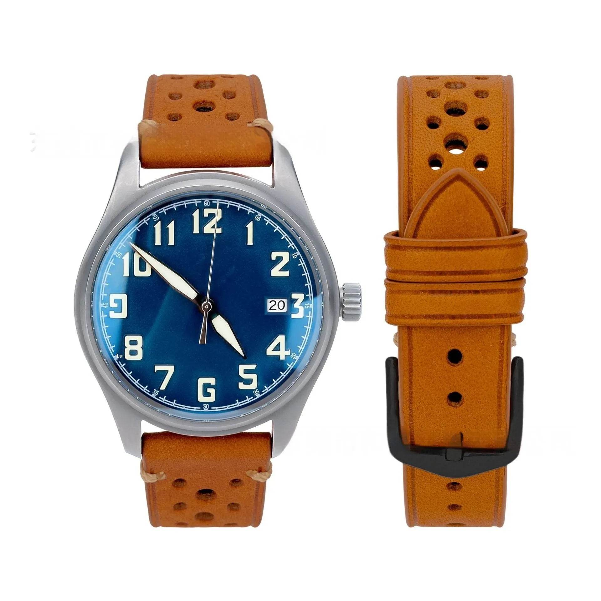 20mm Watch First Layer Cow Leather Watch Strap Retro Comfort 