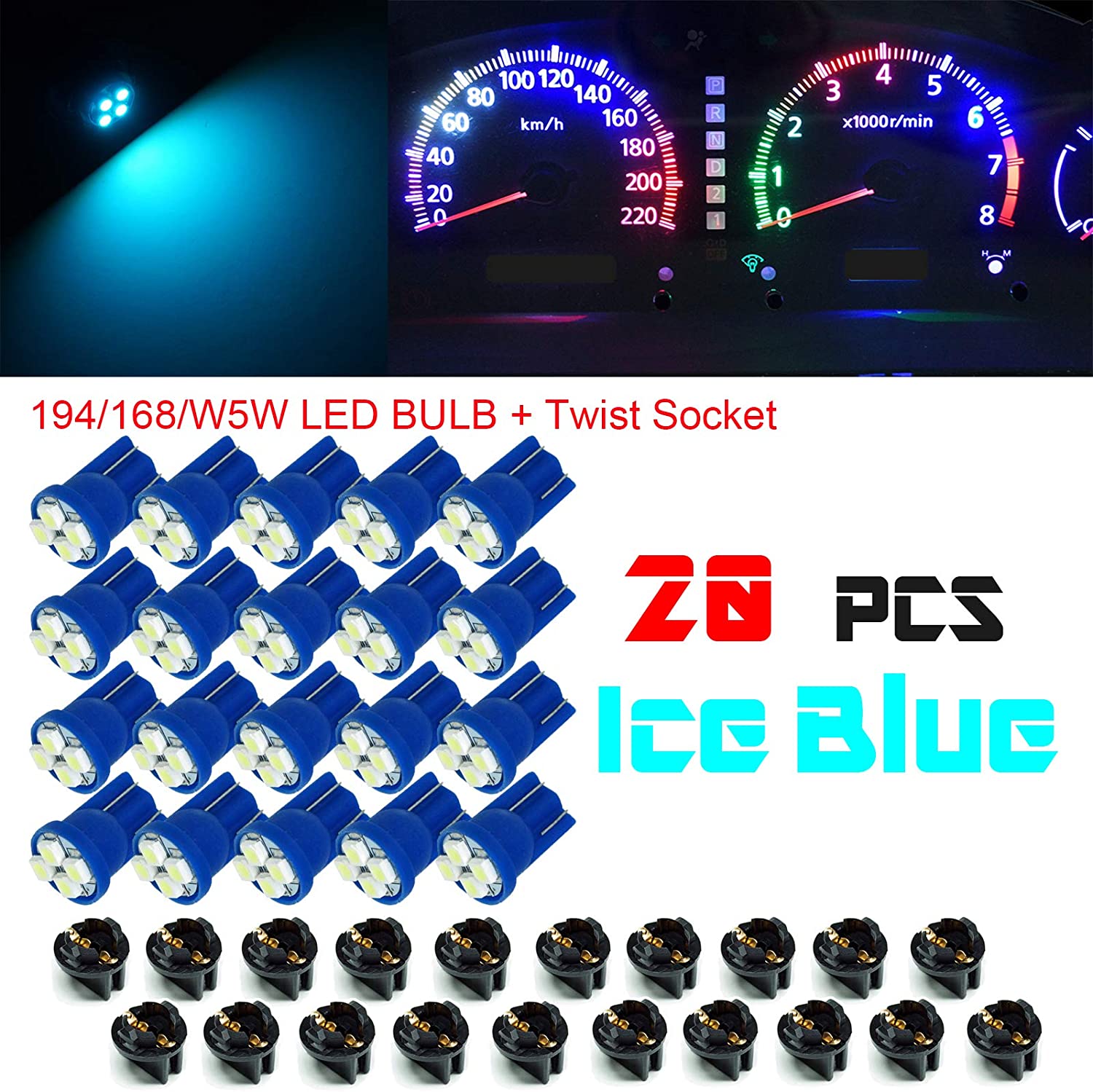 T10 #168 #194 12V LED instrument Panel Dash Cluster Light Bulb with 1/2" Twist Lock Socket 