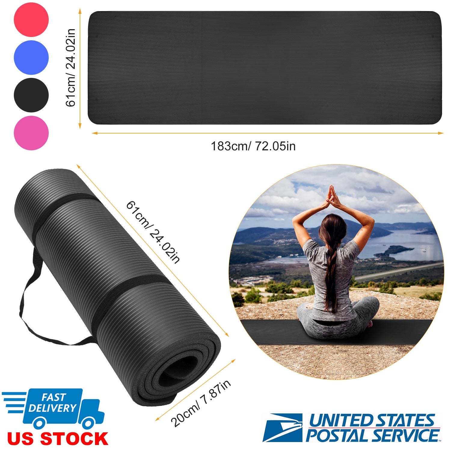 0.6-inch Thick Yoga Mat Anti-Tear High Density NBR Exercise Mat Anti-Slip Fitness Mat for Pilates Workout Cushion w/Carrying Strap Storage Bag