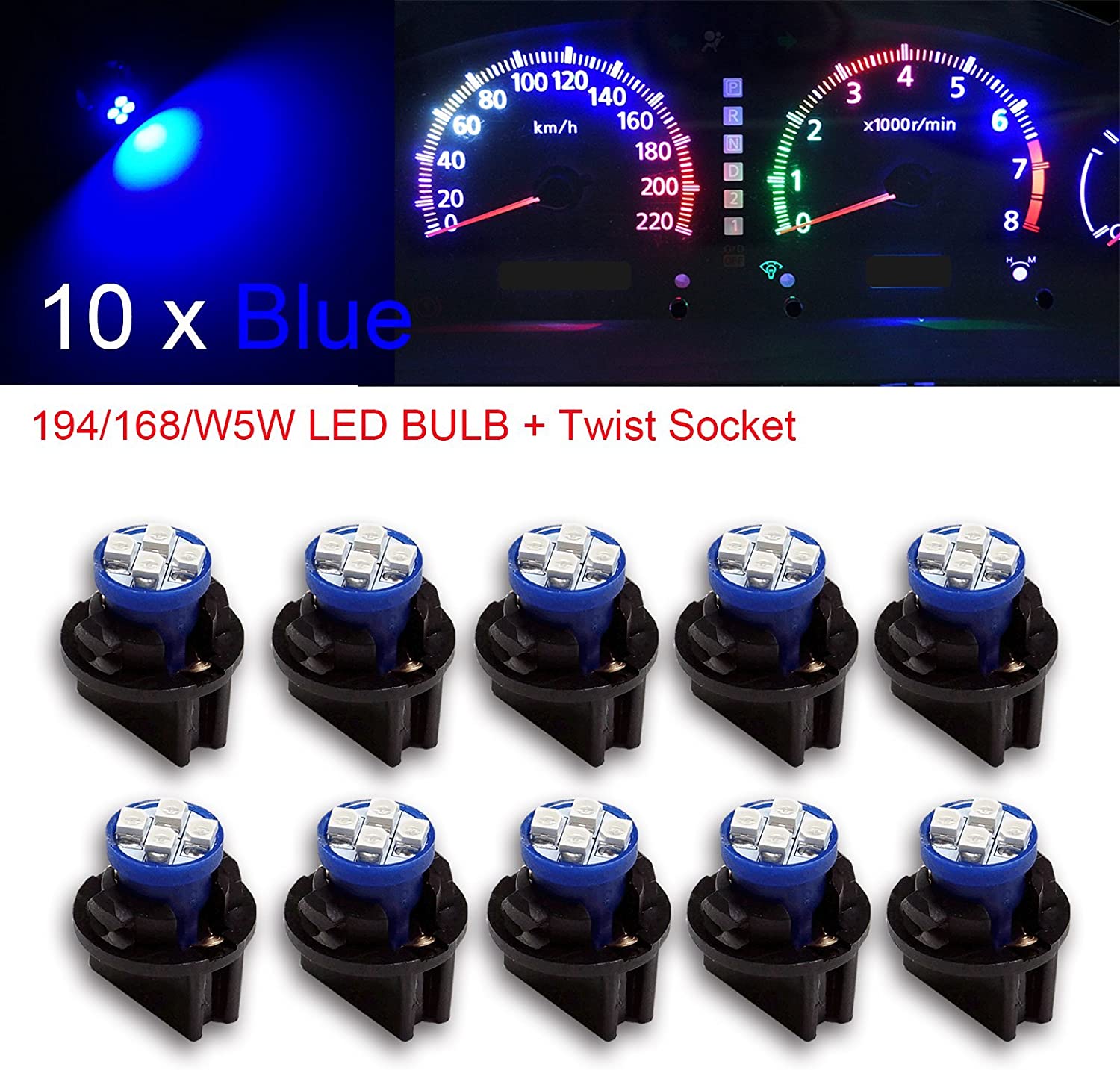 T10 #168 #194 12V LED instrument Panel Dash Cluster Light Bulb with 1/2" Twist Lock Socket 