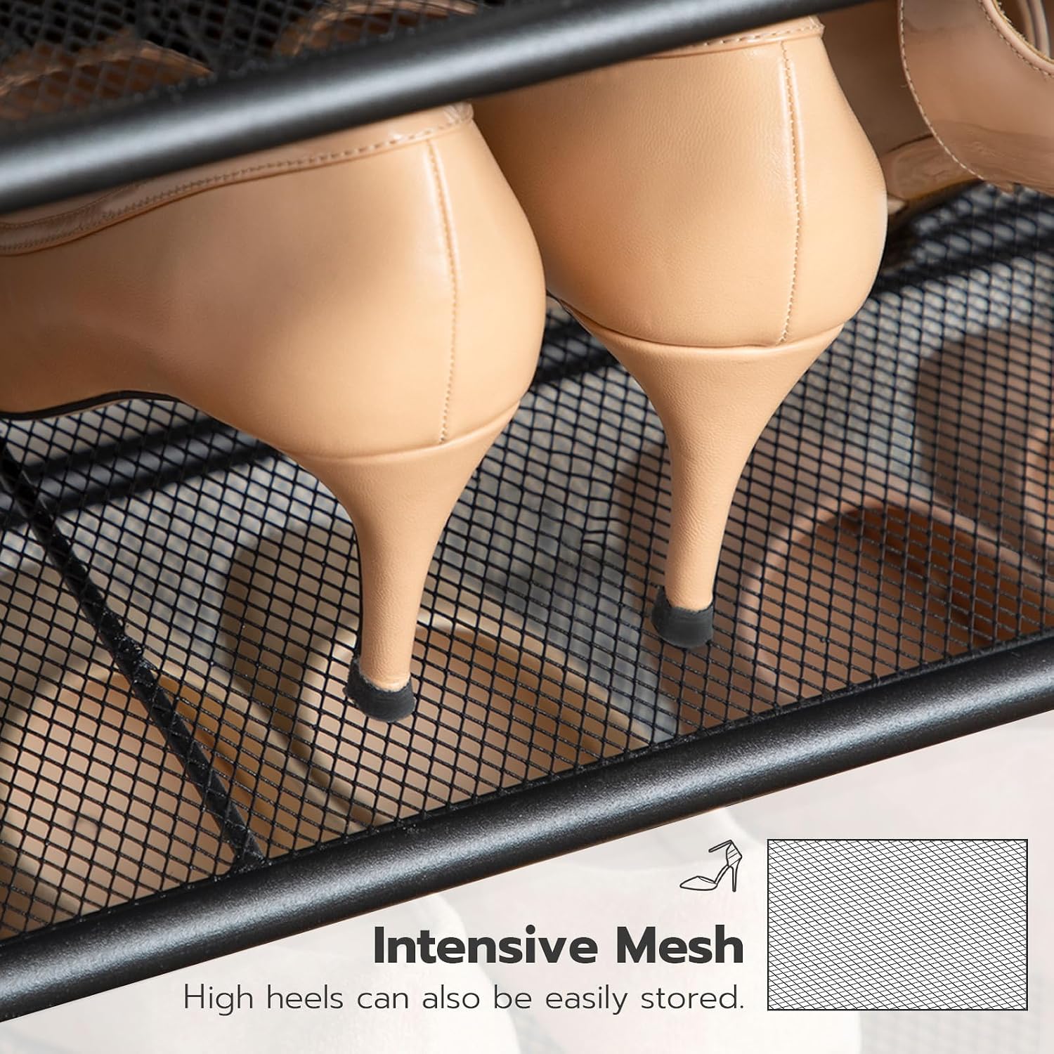 HOOBRO Industrial 4-Tier Shoe Rack with 3 Mesh Shelves and Rustic Wood Look Top, BF14XJ01