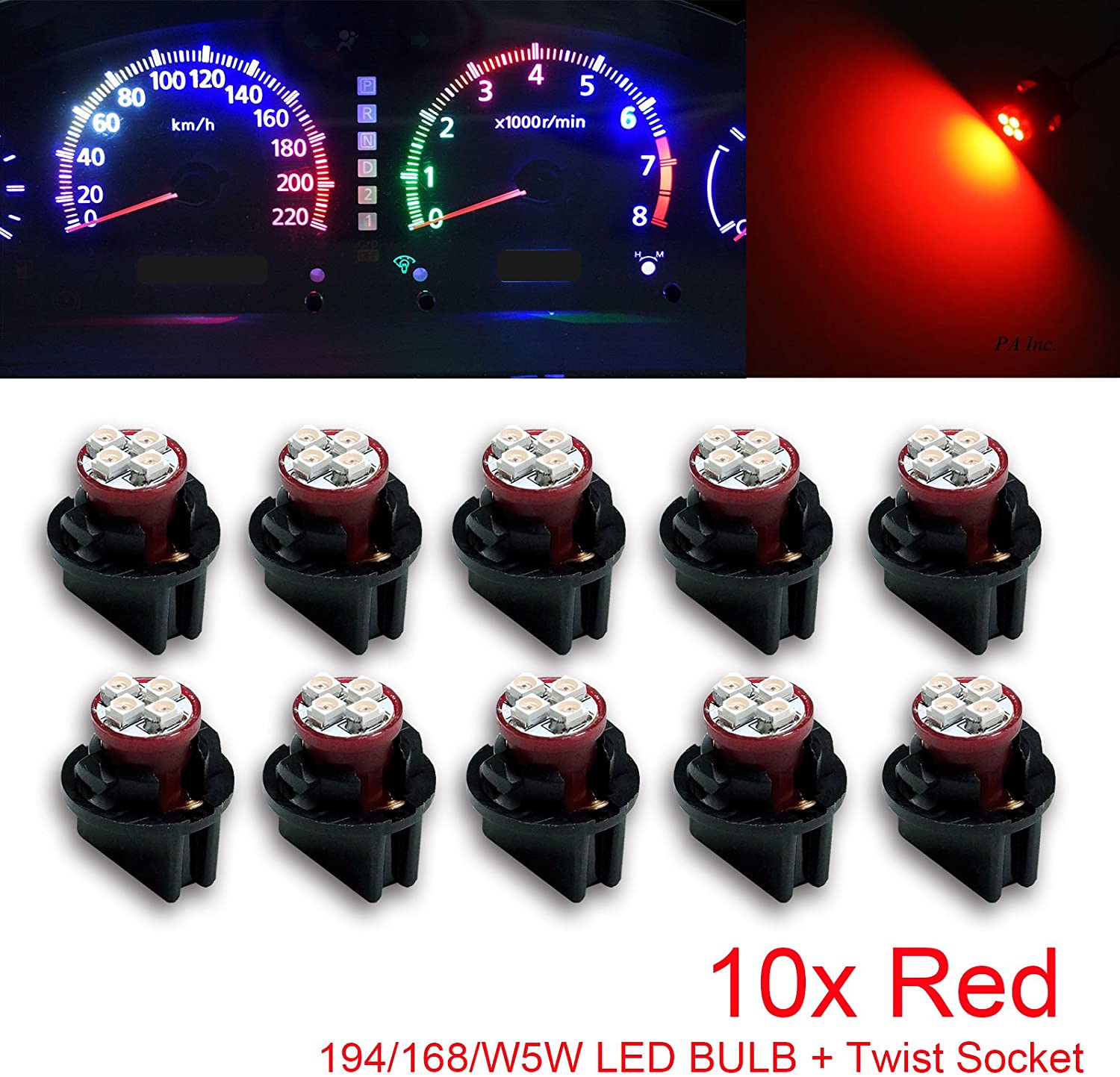 T10 #168 #194 12V LED instrument Panel Dash Cluster Light Bulb with 1/2" Twist Lock Socket 