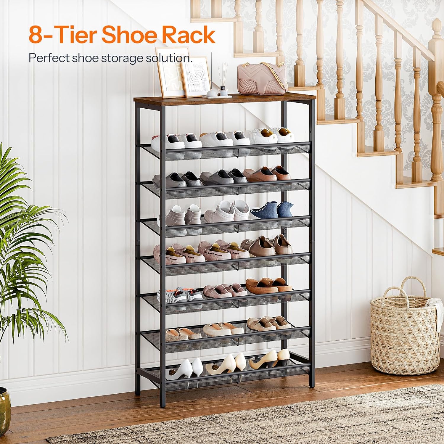 HOOBRO 8-Tier Shoe Rack, Large Capacity Shoe Storage Organizer for 21-28 Pairs, Industrial Metal Shoe Shelf, BF18XJ01