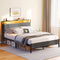 HOOBRO Full Size Bed Frame with Storage Headboard, Charging Station & 16-Color LED Lights, Charcoal Gray