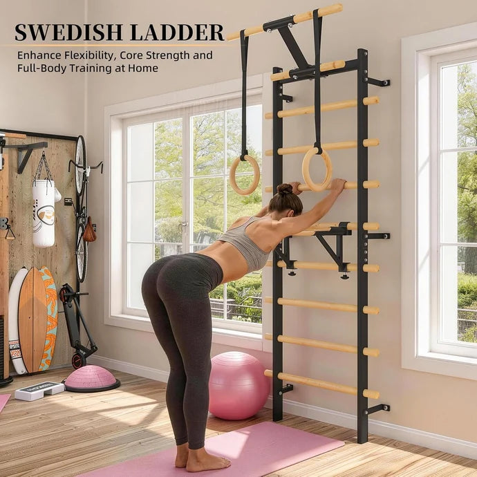 AECOJOY Wall Mounted Swedish Ladder with Pull-Up Bar
