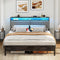 HOOBRO Queen Size Bed Frame with Storage Headboard, Charging Station & 16-Color LED Lights, Charcoal Gray