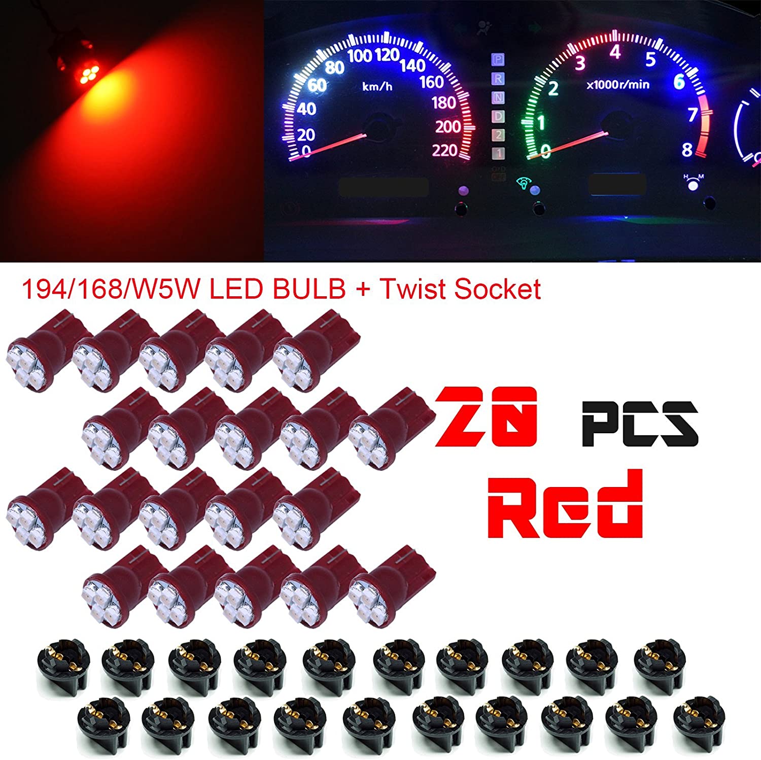 T10 #168 #194 12V LED instrument Panel Dash Cluster Light Bulb with 1/2" Twist Lock Socket 