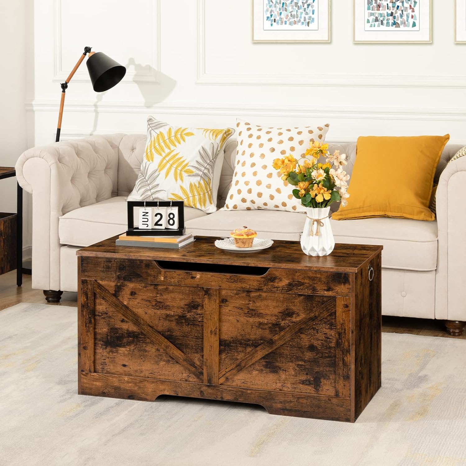 HOOBRO Storage Chest 100 cm Toy Box Organizer, Wooden Storage Bench with Safety Hinge, Rustic Brown BF771CW01G1