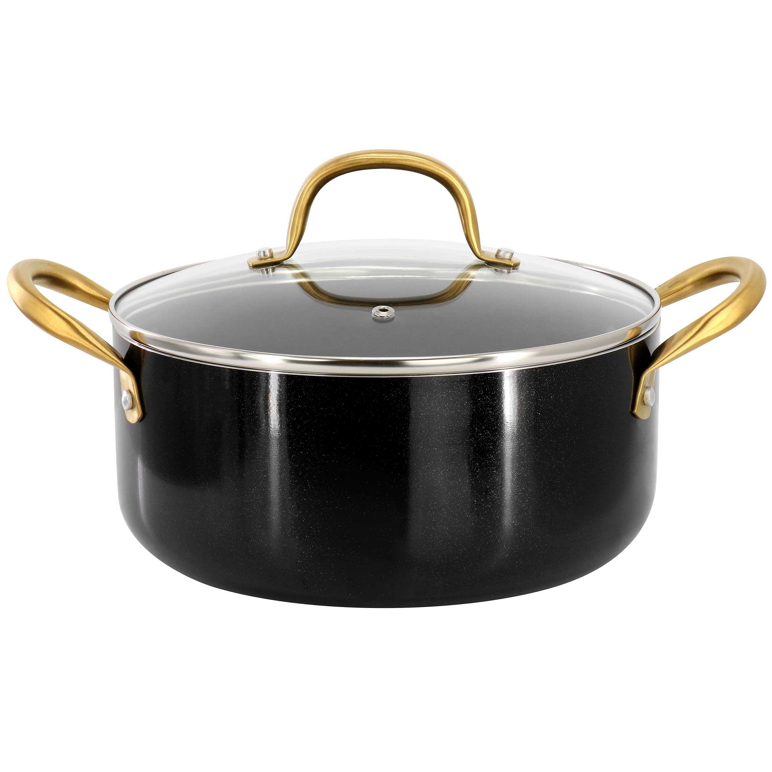 Gibson Home Ellsworth 5 Quart Nonstick Aluminum Dutch Oven with Lid in Black and Gold - Free Shipping