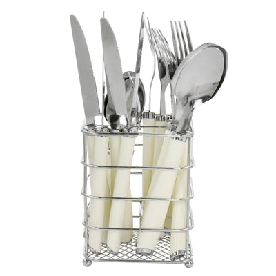 Gibson Everyday Fairfield 16 Piece Flatware Set with Wire Caddy in Egg Shell - Free Shipping 