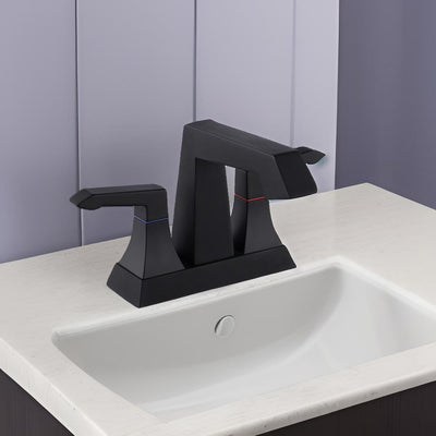 Modern Matte Black 2-Handle Bathroom Faucet with Drain and Supply Kit - Heavy Duty, Deck Mounted Lavatory Faucet 