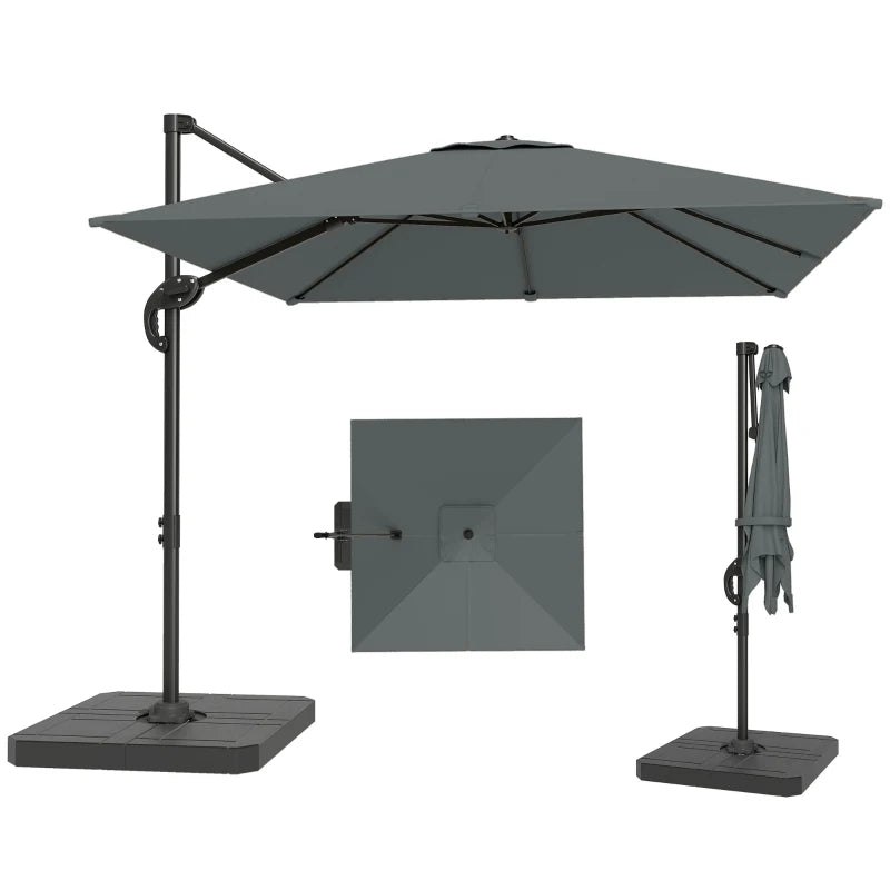 8' x 8' Offset Cantilever Patio Umbrella with Base Weights, UPF50+ Cantilever Parasol with 360° Rotation, Dark Grey