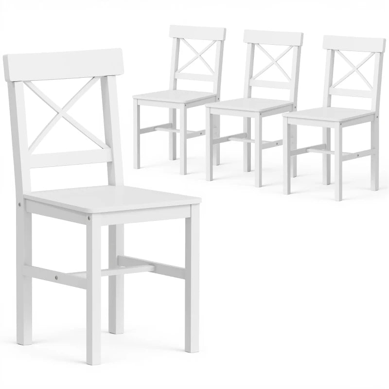 Wooden Dining Chairs Set of 4, Kitchen Chairs with Cross Back, Solid Structure for Living Room and Dining Room, White