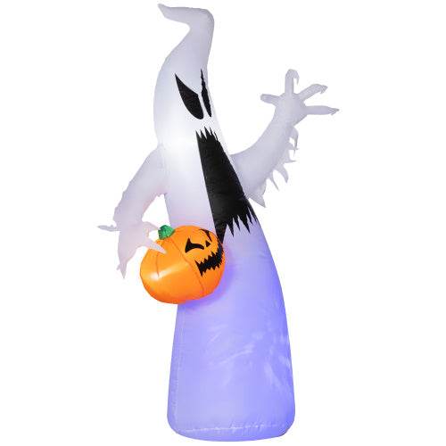 HOMCOM 5.9 Halloween Inflatable Outdoor Decoration Ghost With Pumpkin, Blow Up LED Yard Decor For Garden, Lawn, Party, Holiday, Waterproof 
