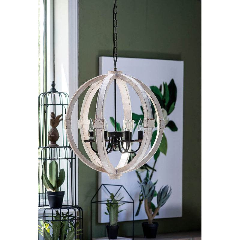 6 - Light Wood Chandelier With Adjustable Chain For Kitchen, Dining Hall Entrance, Bulb Not Included 