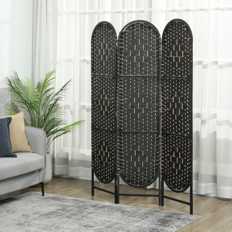 Bohemian Privacy Screen, Folding Room Divider with 3 Panels and Arched Top for Bedroom Living Room Office, Black
