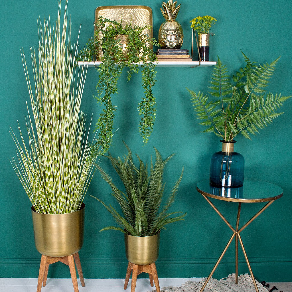 Atzi - Mid-Century Turned Wood Leg Planter Brass (Multiple Sizes) 