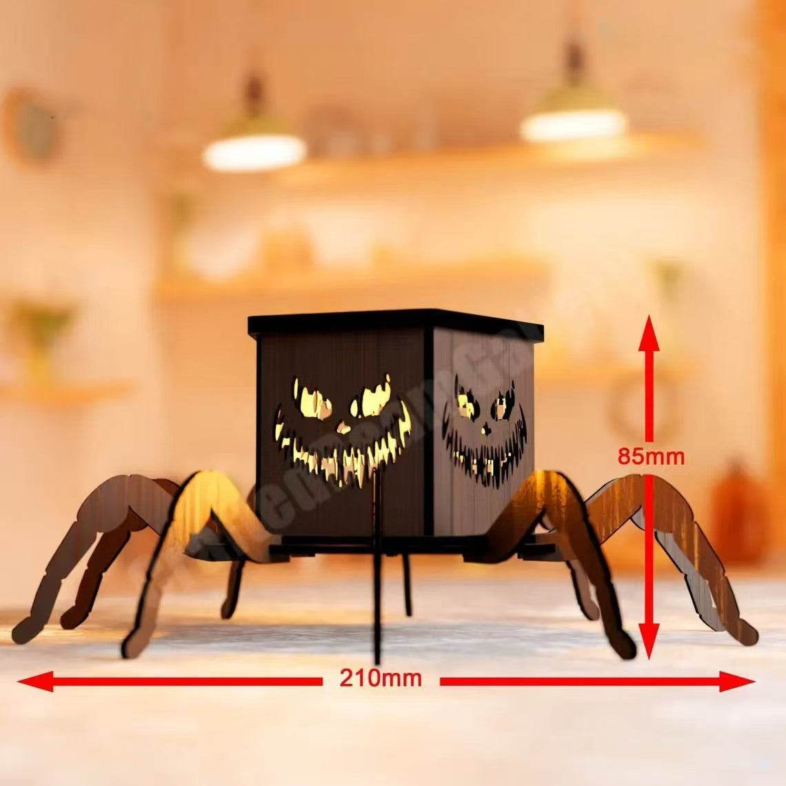 Cross-border New Ghost Halloween Spider Mini Lantern Candlestick Decorations Interesting Ornaments Wooden Craftwork 