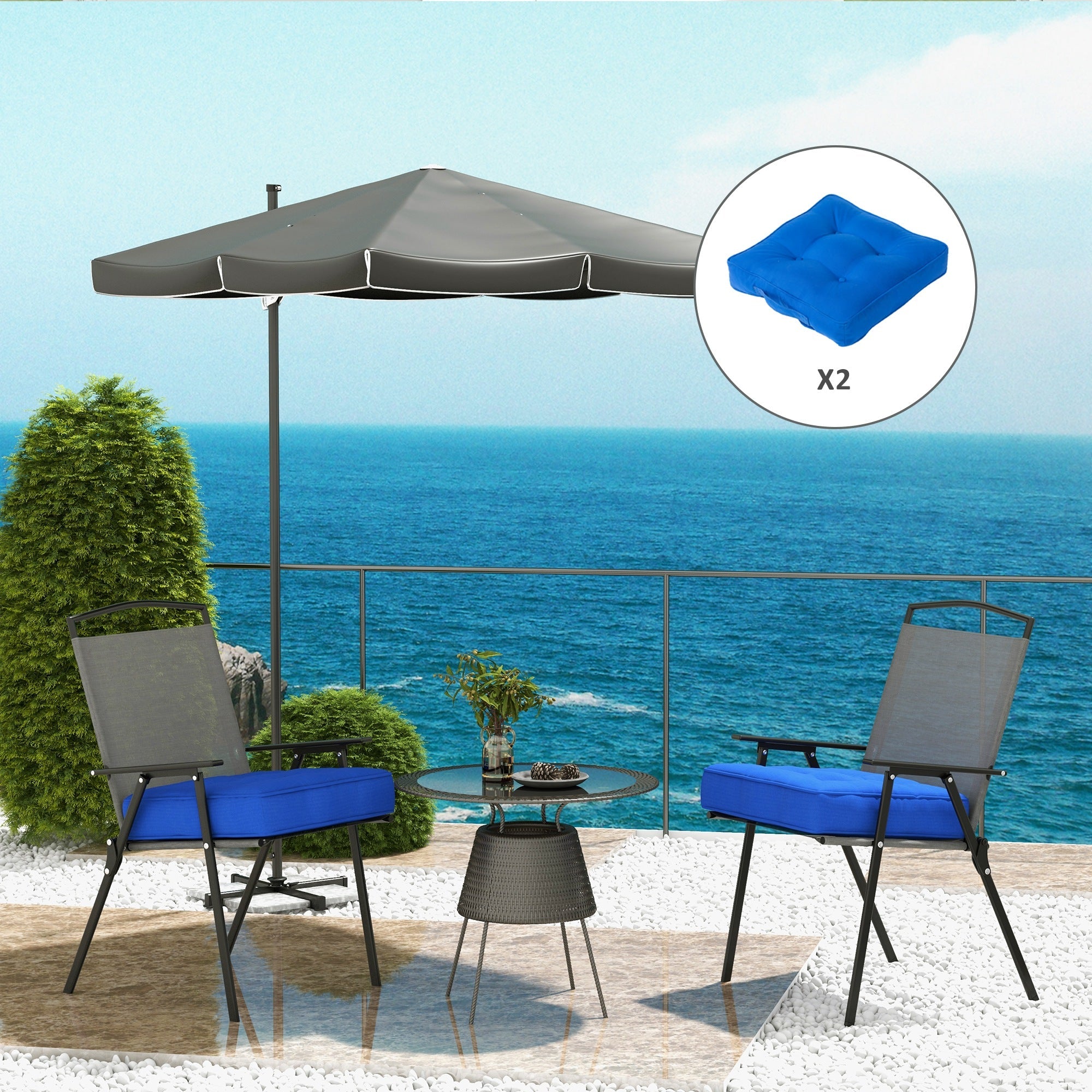 Outsunny 2-Piece Outdoor Patio Chair Cushions Set Replacement with Button Tufted Navy Blue 