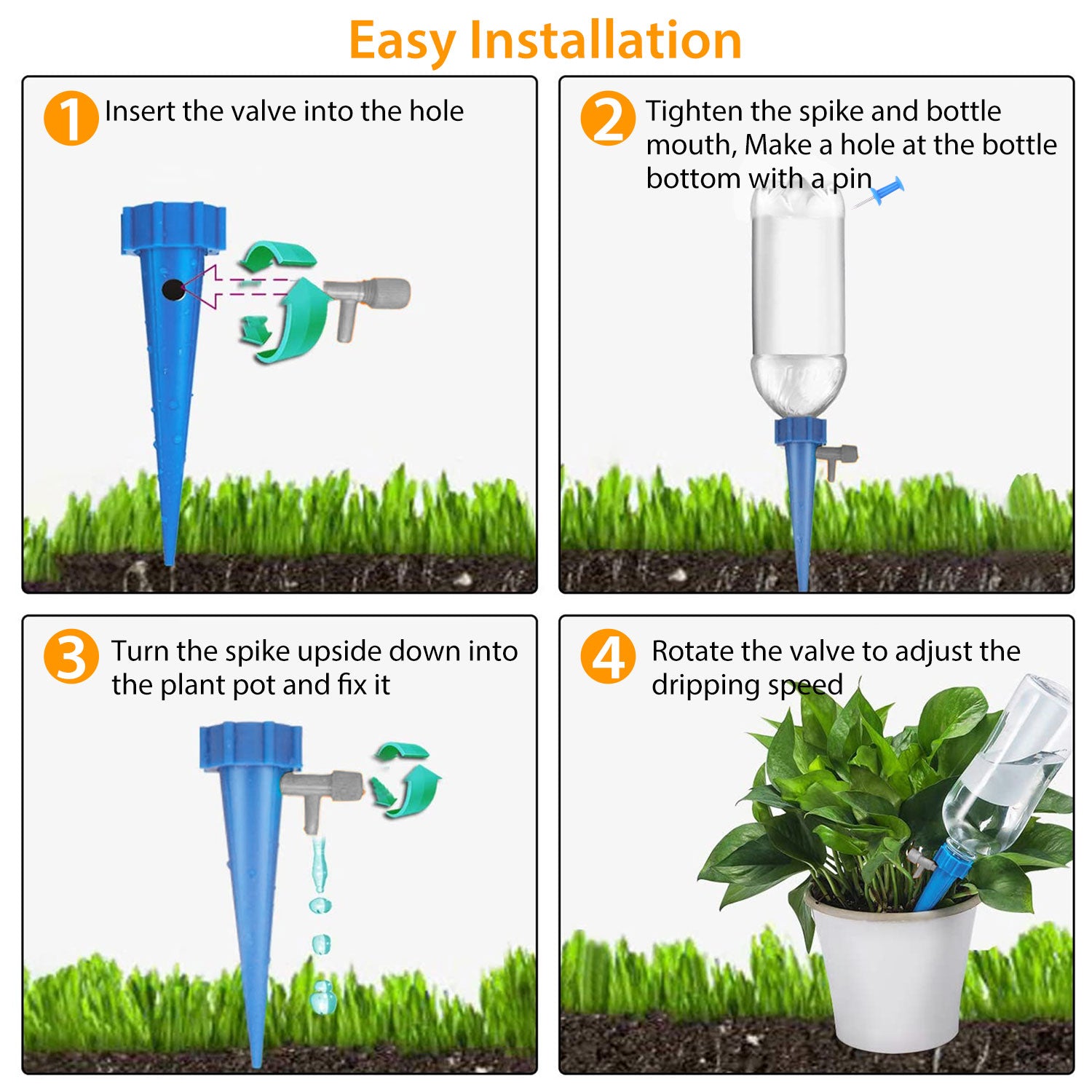 24Pcs Plant Watering Spikes Self Watering Devices Automatic Plant Waterer with Slow Release Control Valve For Outdoor Indoor Plant 