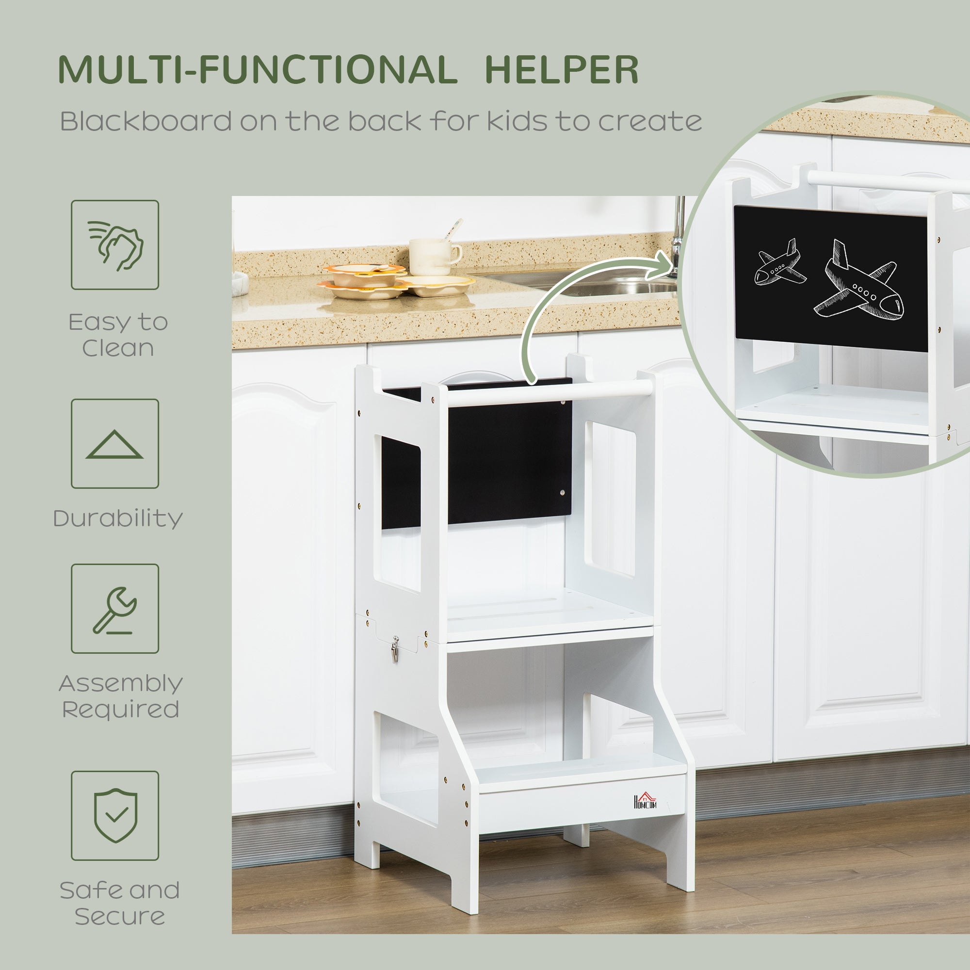 HOMCOM 2-in-1 Versatile Wonder: Convertible Kids Step Stool to Table & Chair Set, Playful White Finish for Learning & Fun 