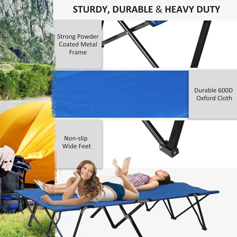 76" Two Person Folding Camping Cot Outdoor Portable Double Cot Wide Military Sleeping Bed w/ Carrying Bag Blue