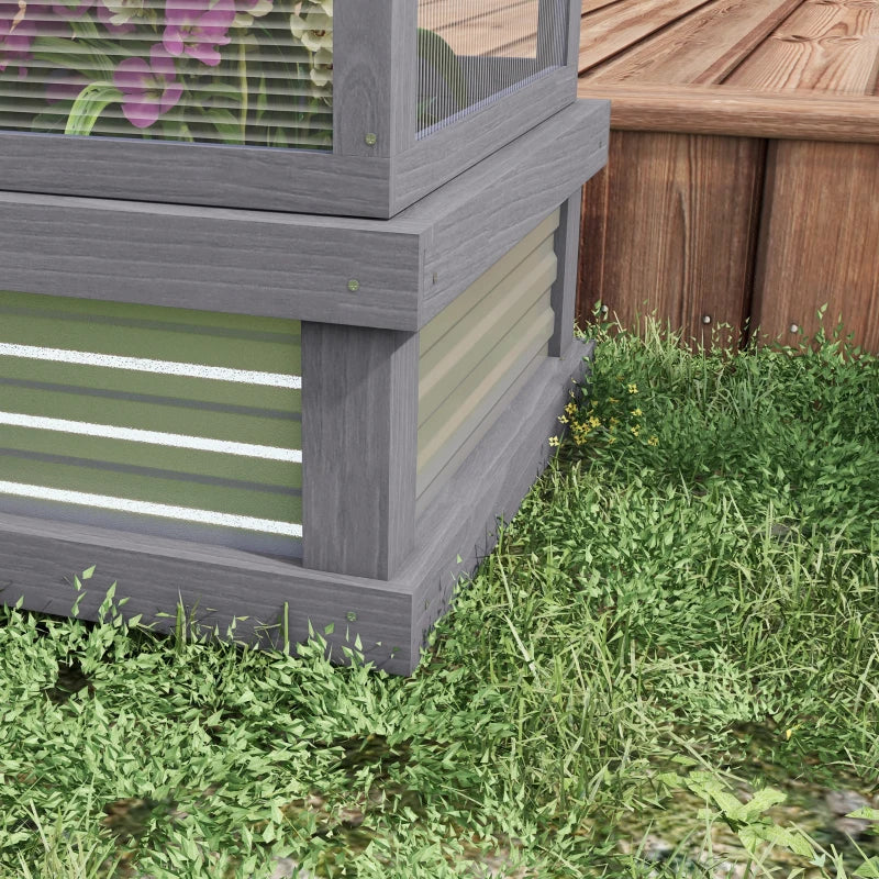 Raised Garden Flower Bed Kit with Greenhouse, Wooden Cold Frame Planter with Open Roofs, 48" x 24" x 32", Grey