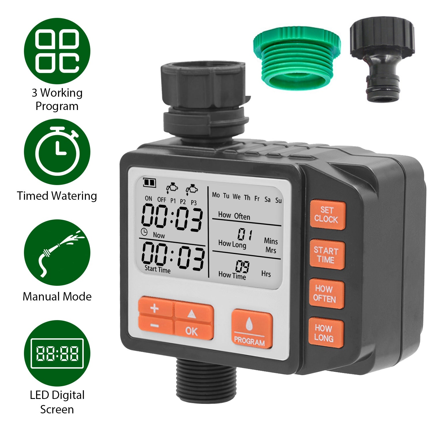 Sprinkler Timer with 3 Watering Programs Manual Mode Automatic Watering System Waterproof Irrigation Timer House Faucet Timer For Garden Yard Lawn