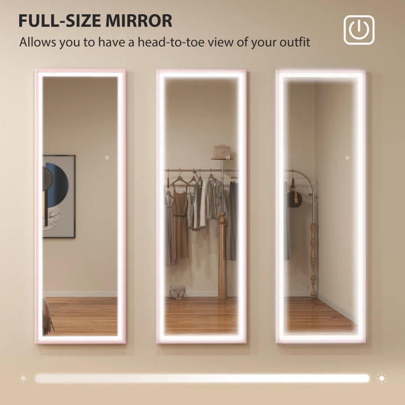 LED Mirror with Dimmable and 3 Colour Lights, 64" x 21" Rectangular Full Body Mirror for Bedroom Living Room, Pink