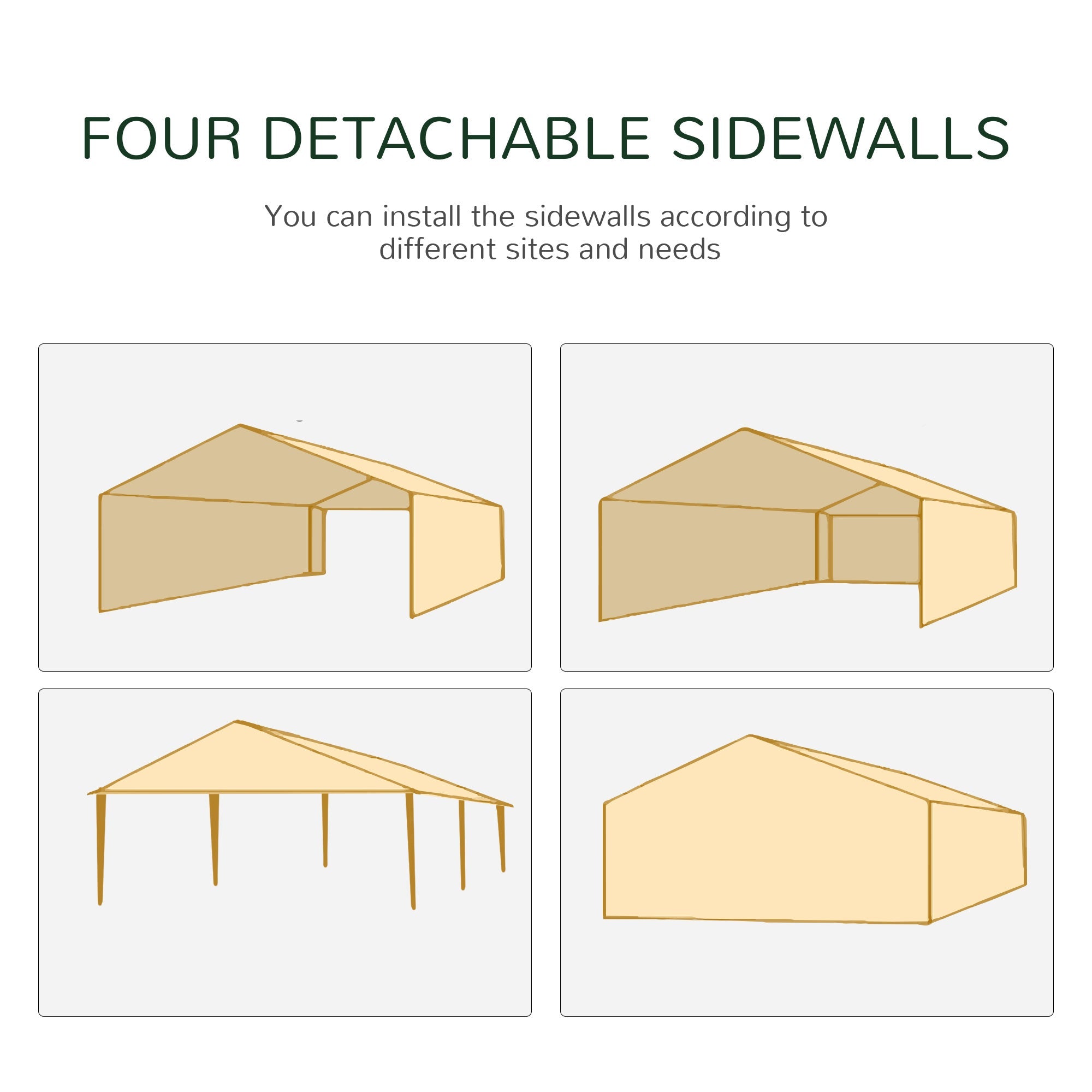 Outsunny 19' x 9' Party Tent Gazebo Canopy with 4 Removable Window for Outdoor Event with Wind Ropes and Ground Stakes, Coffee 