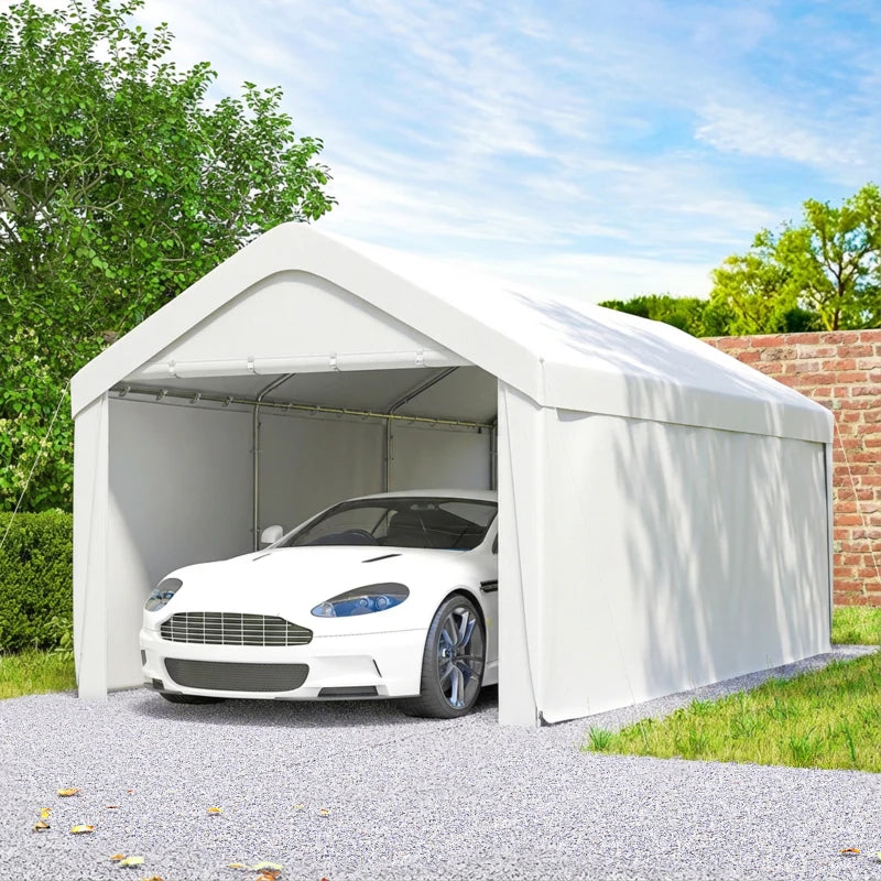 Carport, 10 x 20 ft Portable Garage with 2 Roll-Up Doors and Removable Sidewalls for Car, Truck, Boat, White