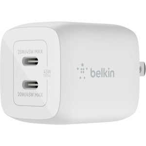 Belkin BoostCharge Pro Dual USB-C GaN Wall Charger with PPS 45W Laptop Chromebook Charging - Power Adapter 