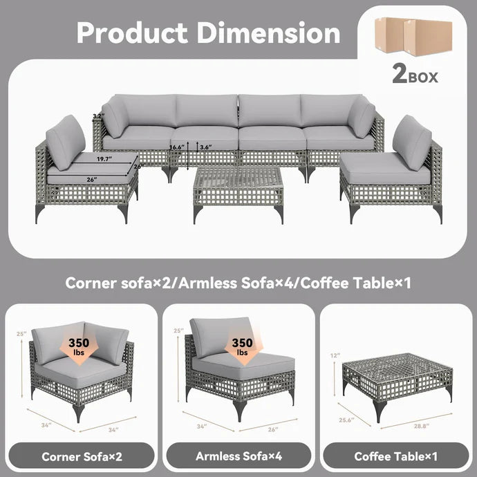 AECOJOY 7-Piece Boho Patio Sectional Set (Grey & Light Grey)
