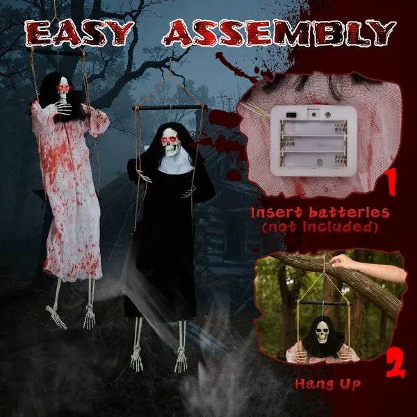 Outdoor Halloween Decorations 2 Packs Hanging Ghosts Decor With Lighted Up Eyes And Horror Scream, 3ft Scary Grim Reaper Swinging Ghost Flying For Yard Patio Lawn Garden 