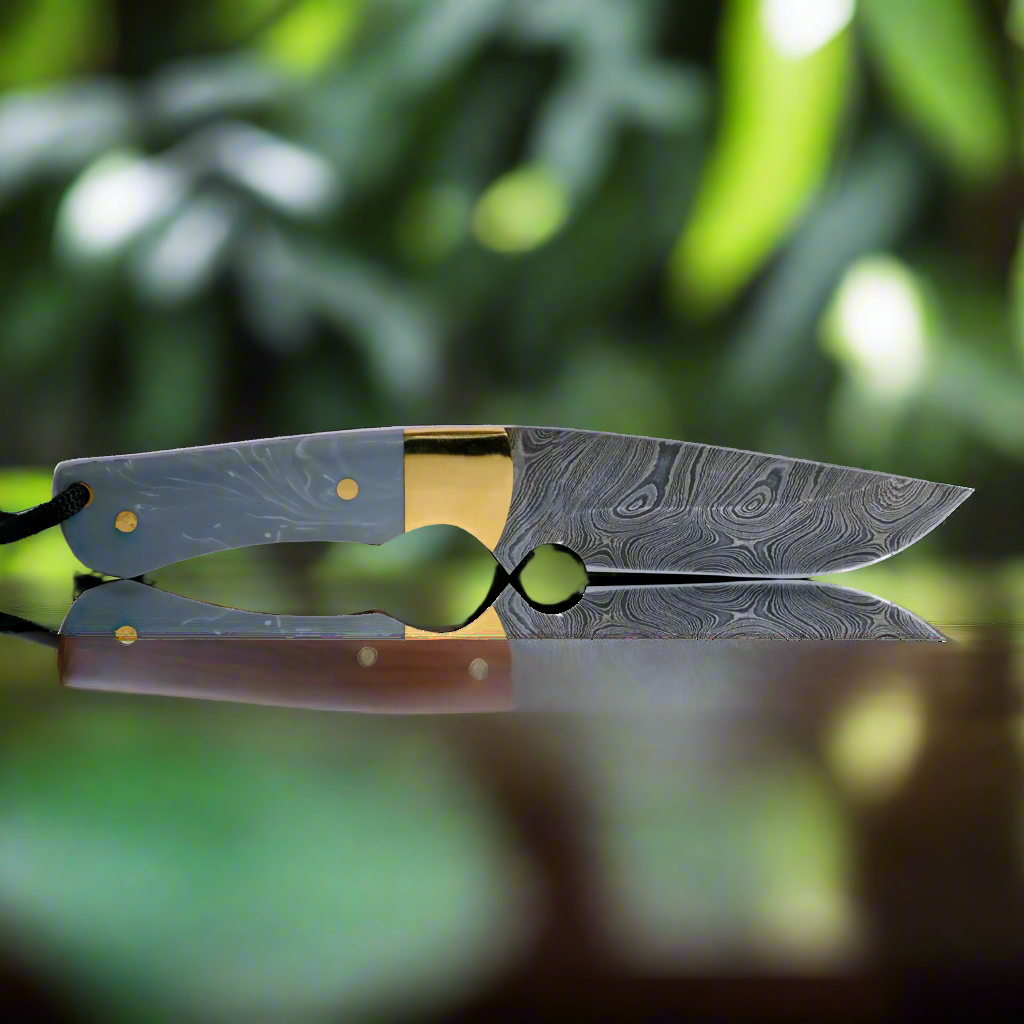 Original Kaito Damascus Steel Skinner Knife 4 inch blade with Premium Leather Sheath 